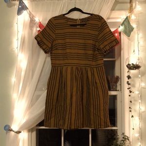 Madewell yellow mustard striped linen blend dress